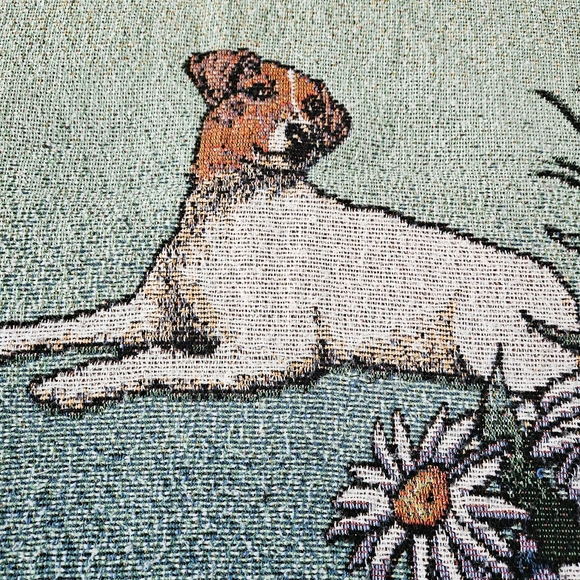 Vintage victorian house with dog woven throw blanket/tapestry - Picture 2 of 7